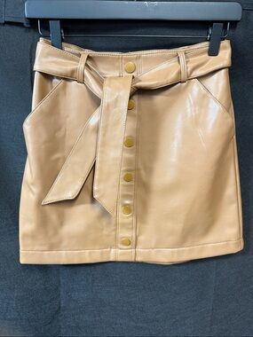 Abercrombie & Fitch Camel Faux Leather Mini Skirt with Tie Belt